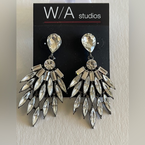 NWT WA Studios Crystal Silver Statement Earrings